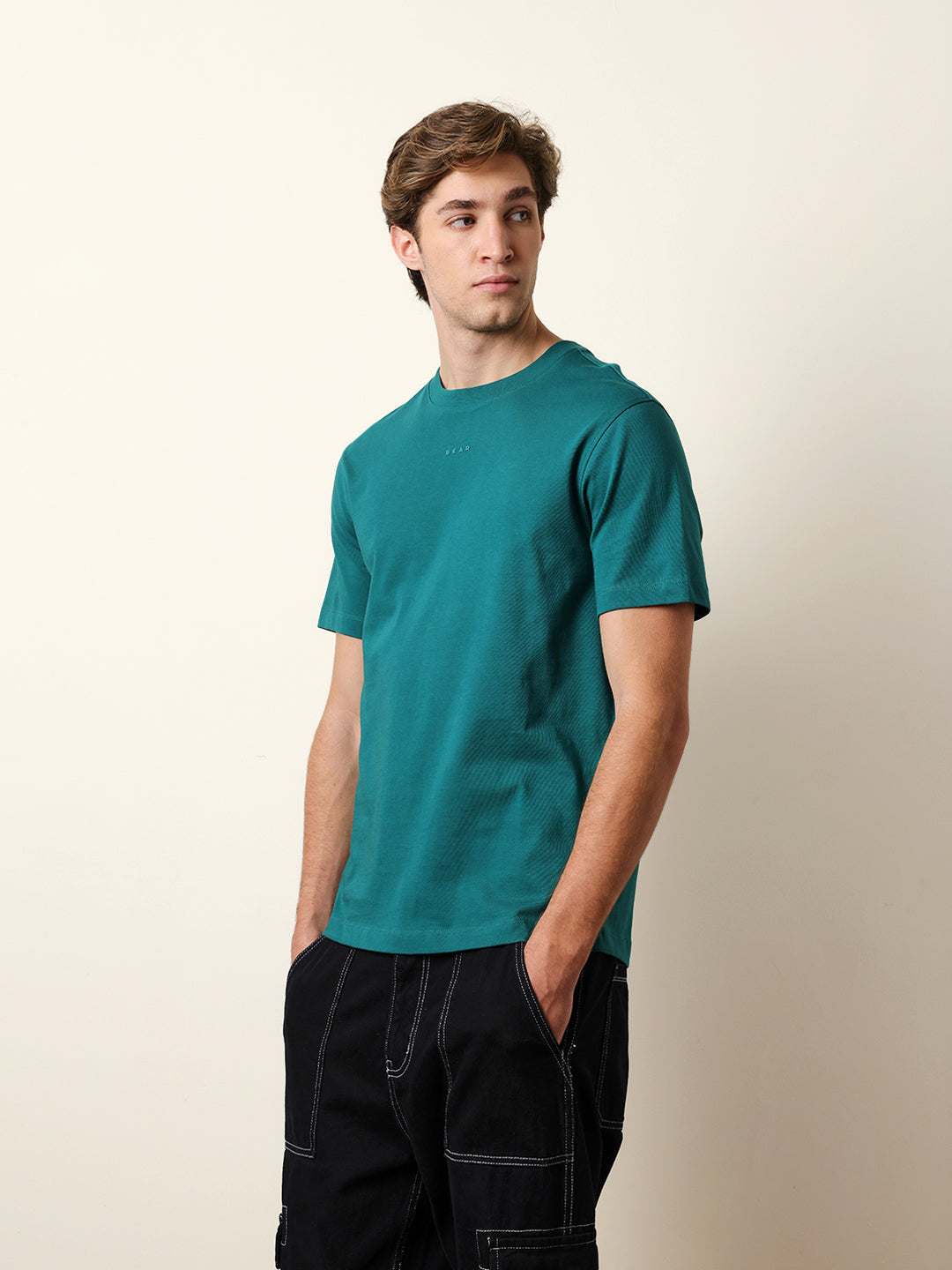 Men Teal Half Sleeve Regular T-Shirt