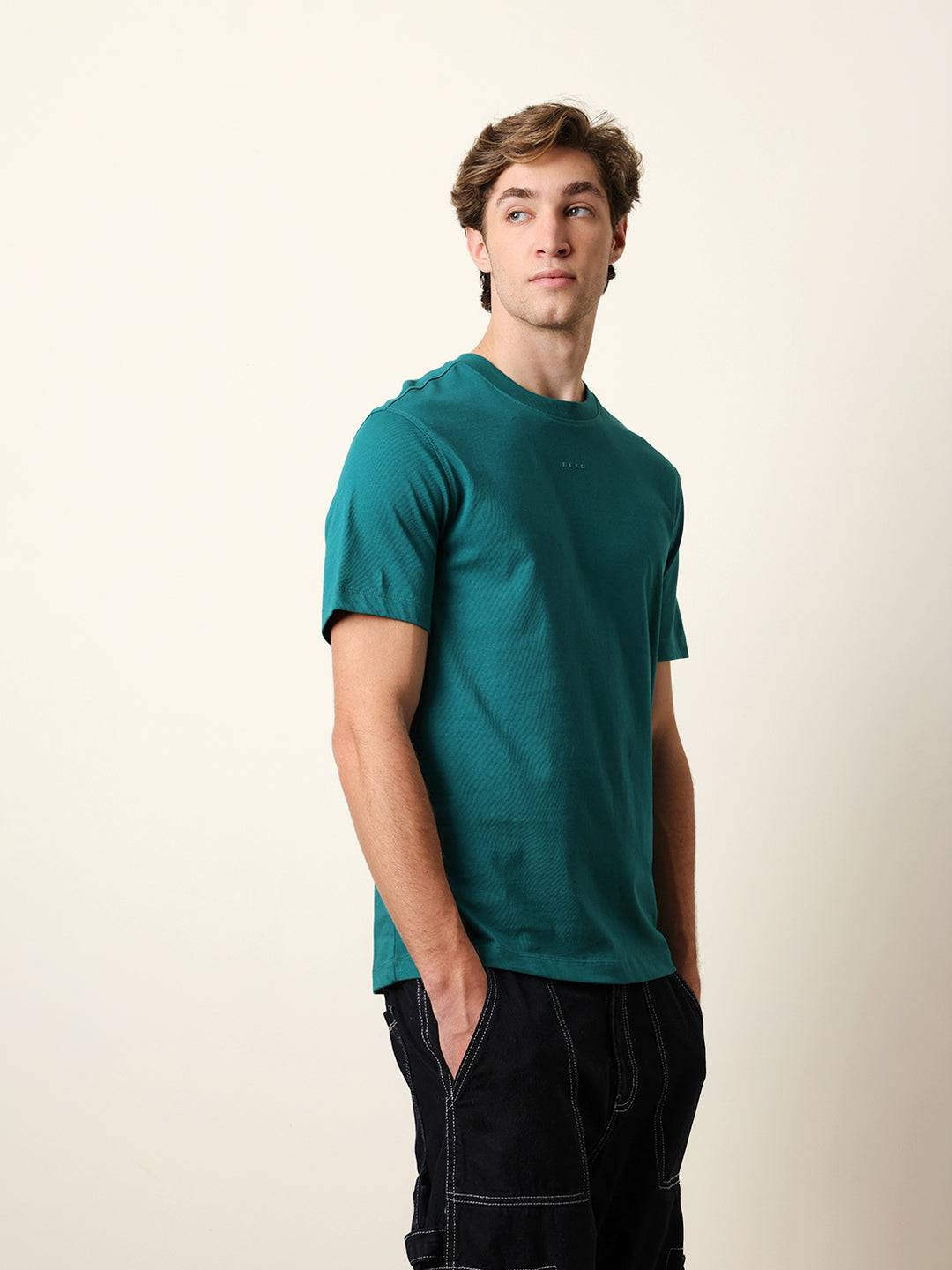 Men Teal Half Sleeve Regular T-Shirt