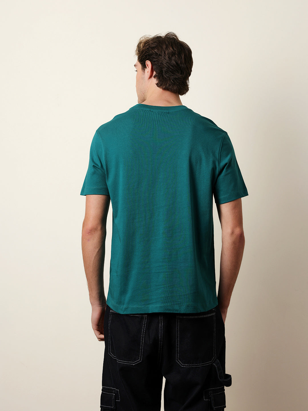 Men Teal Half Sleeve Regular T-Shirt