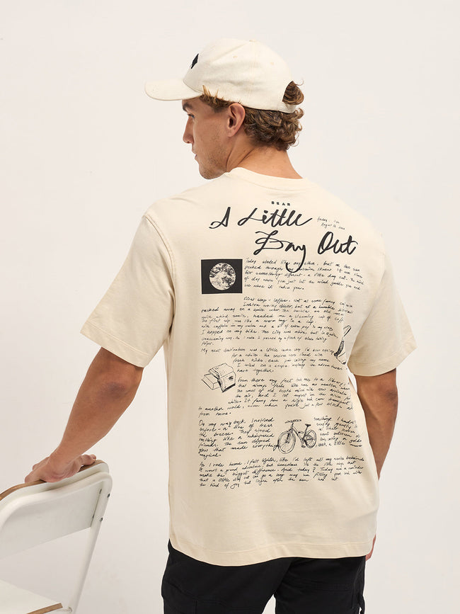 Men Beige Oversize Graphic T-Shirt