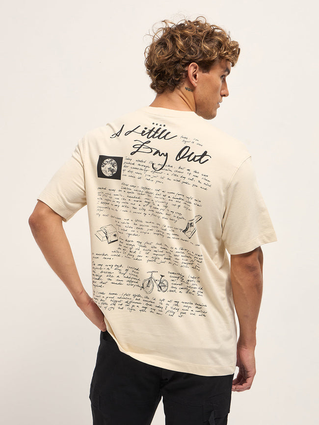 Men Beige Oversize Graphic T-Shirt