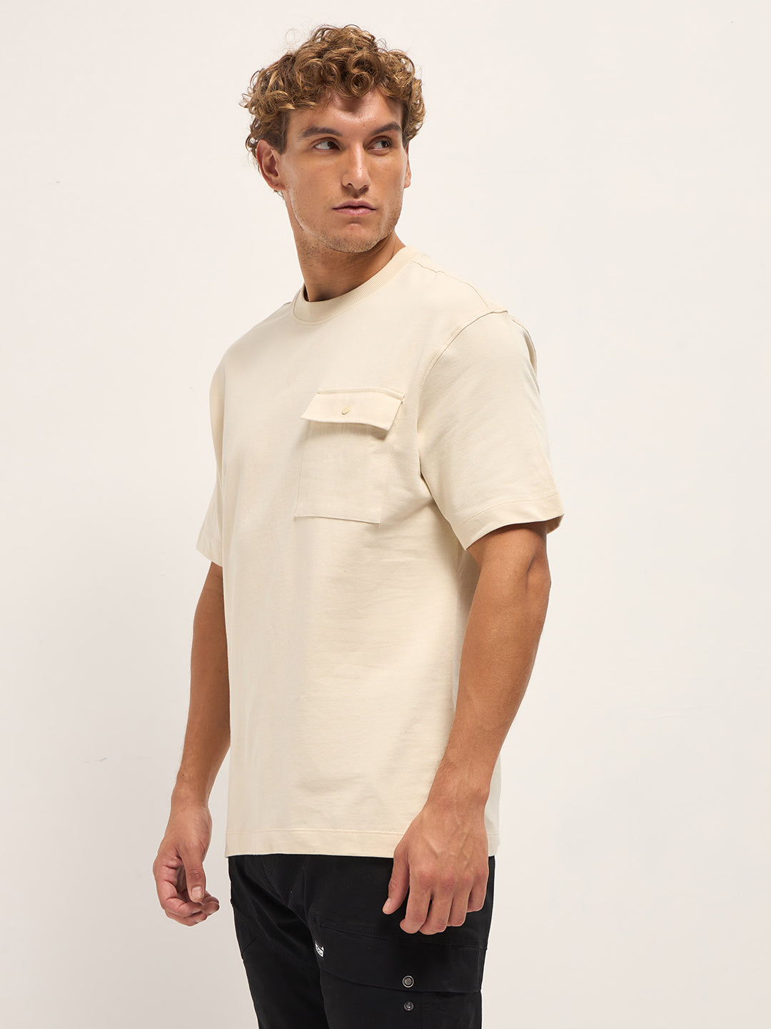 Men Beige Oversize Graphic T-Shirt