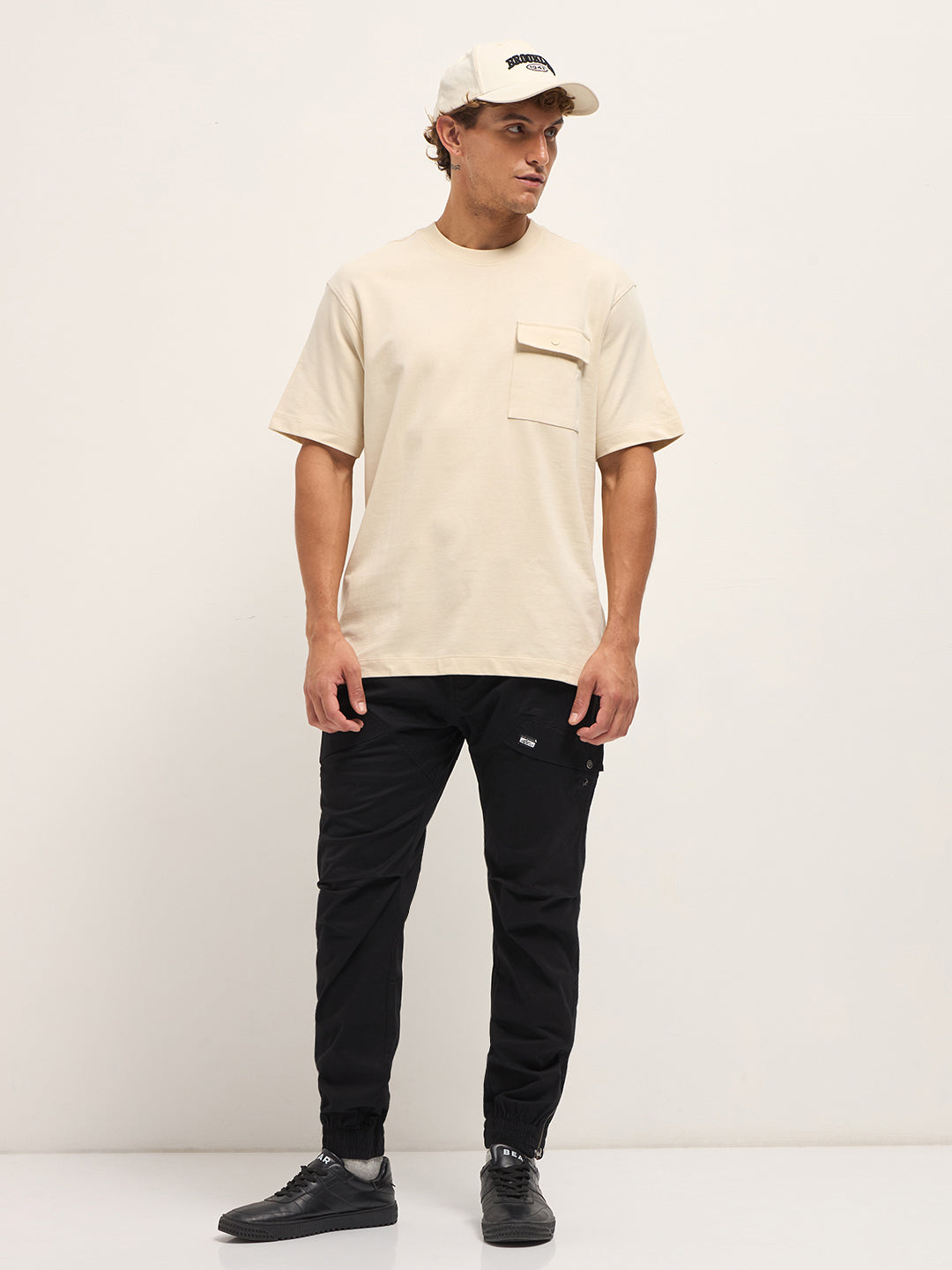 Men Beige Oversize Graphic T-Shirt