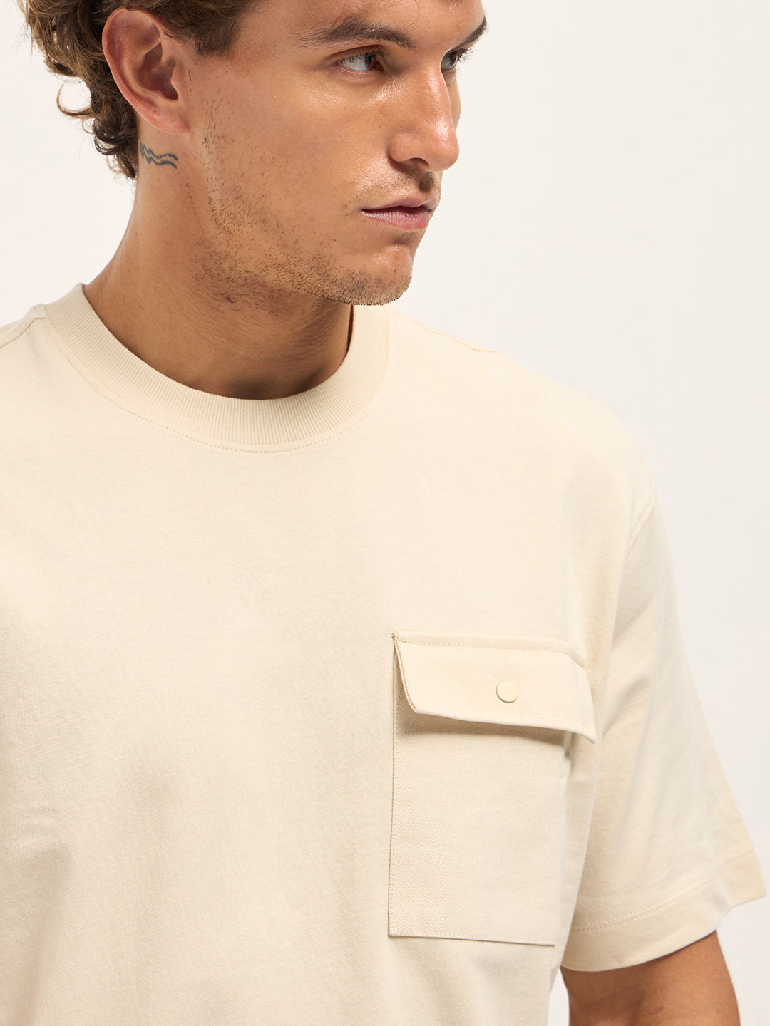 Men Beige Oversize Graphic T-Shirt