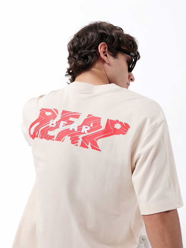 Men Beige Cotton Printed T-Shirt