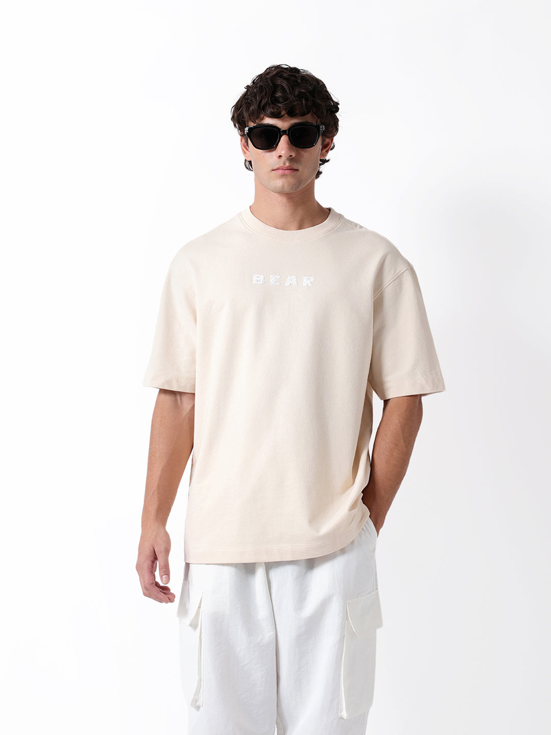 Men Beige Cotton Printed T-Shirt