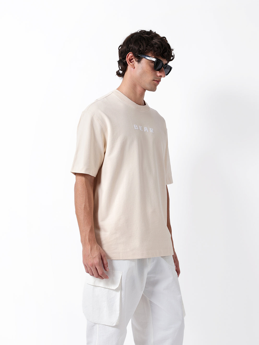 Men Beige Cotton Printed T-Shirt