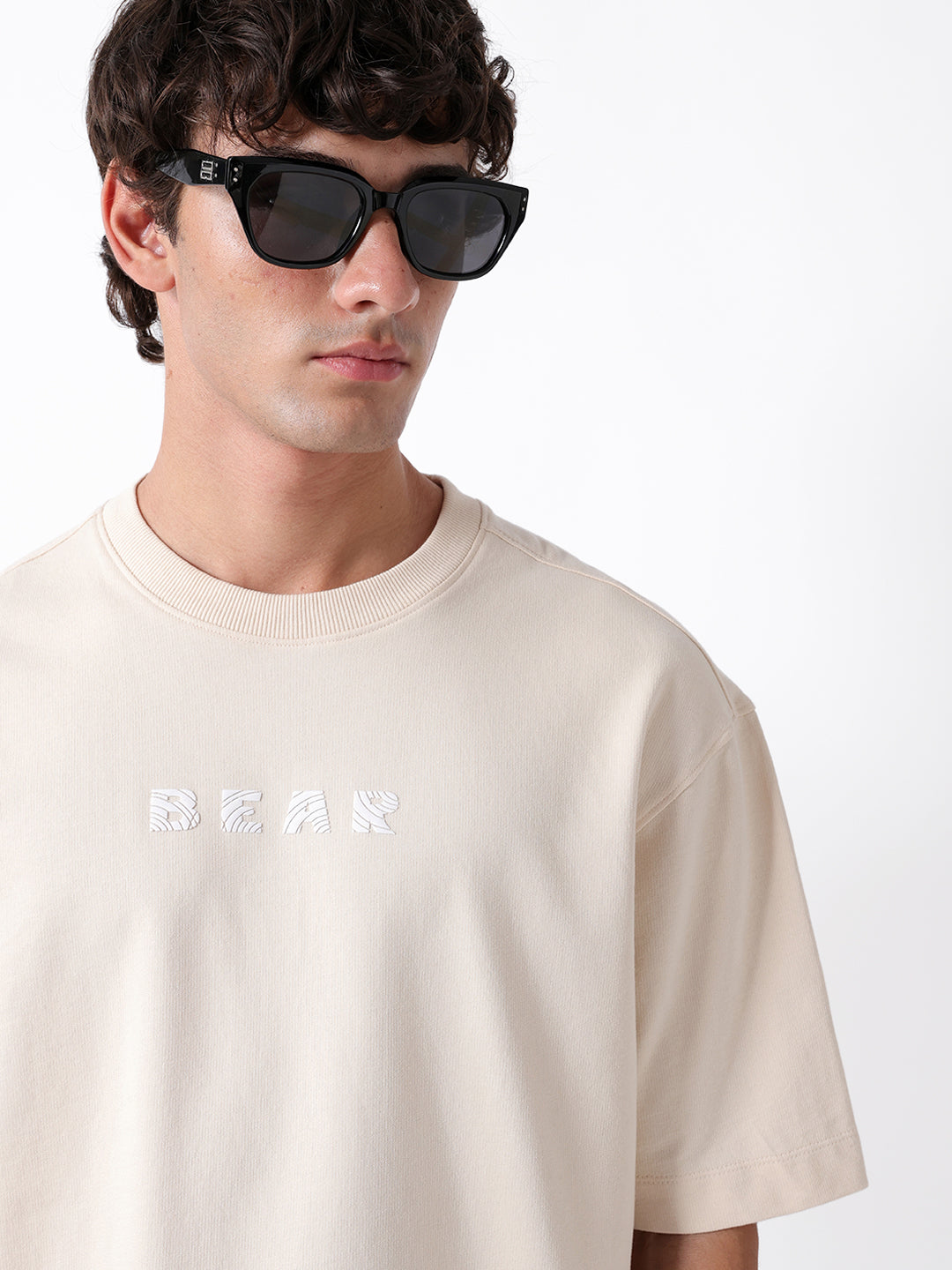 Men Beige Cotton Printed T-Shirt