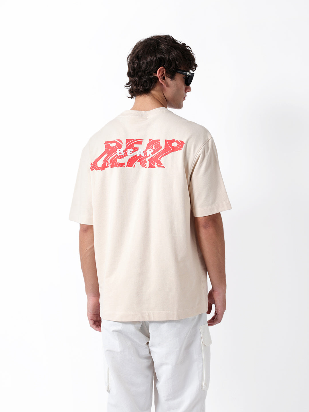 Men Beige Cotton Printed T-Shirt