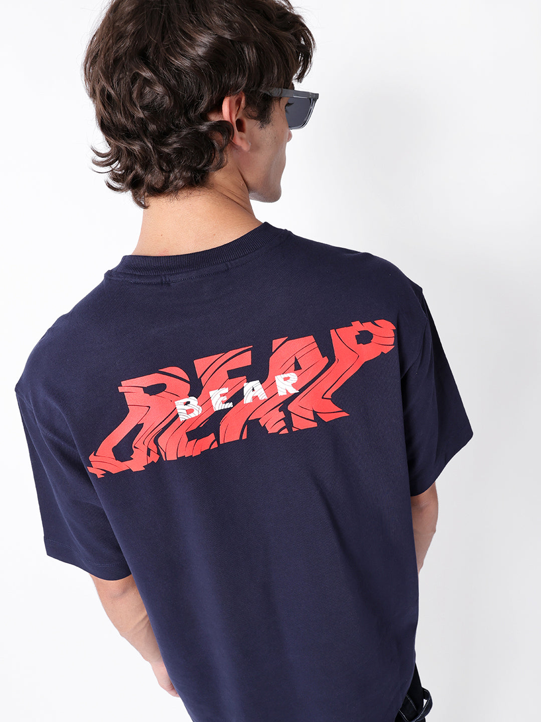 Men Navy Cotton Printed T-Shirt
