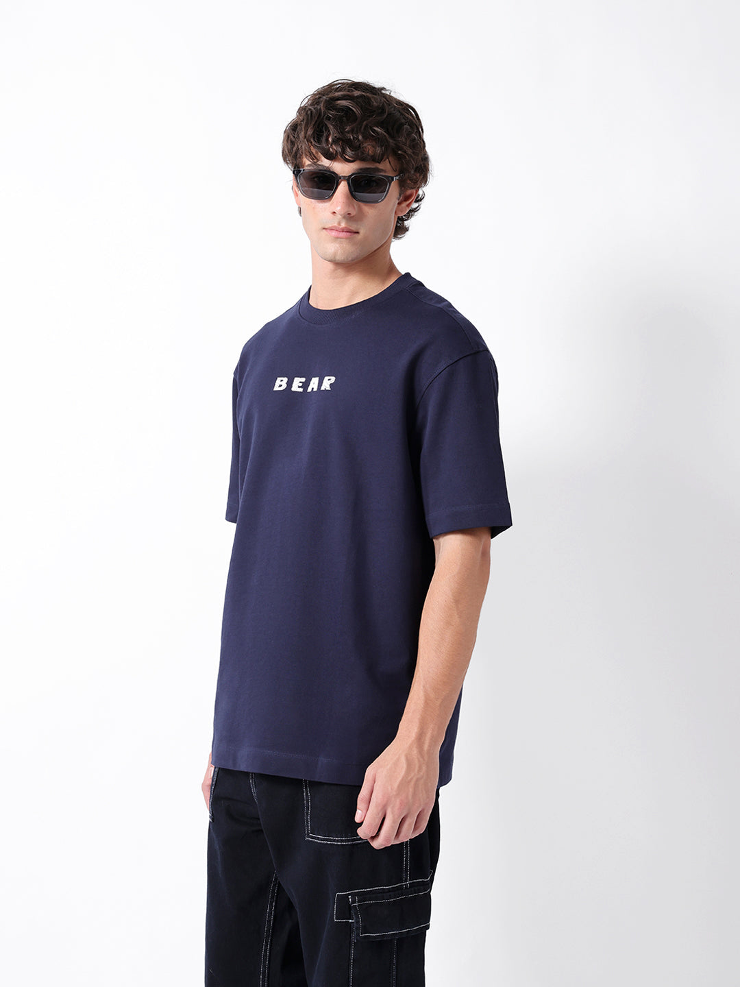 Men Navy Cotton Printed T-Shirt