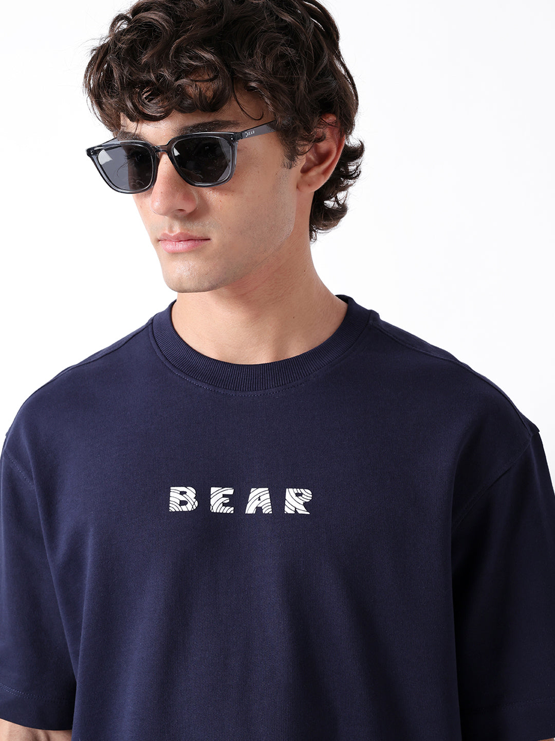 Men Navy Cotton Printed T-Shirt