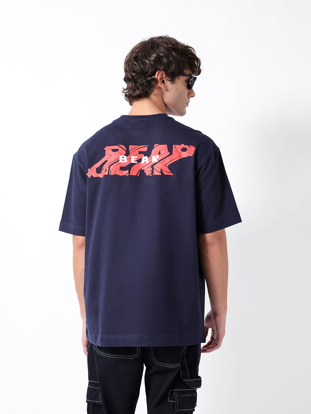 Men Navy Cotton Printed T-Shirt