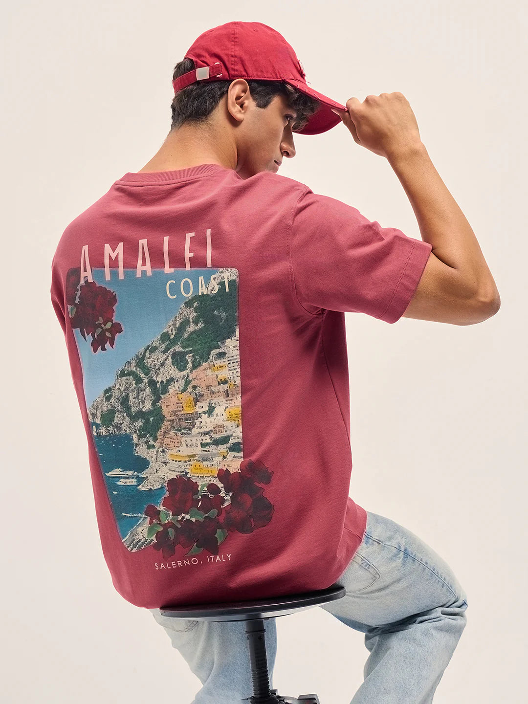 Men Maroon Graphic Back Print Oversized T-Shirt