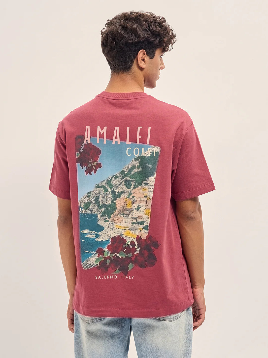 Men Maroon Graphic Back Print Oversized T-Shirt
