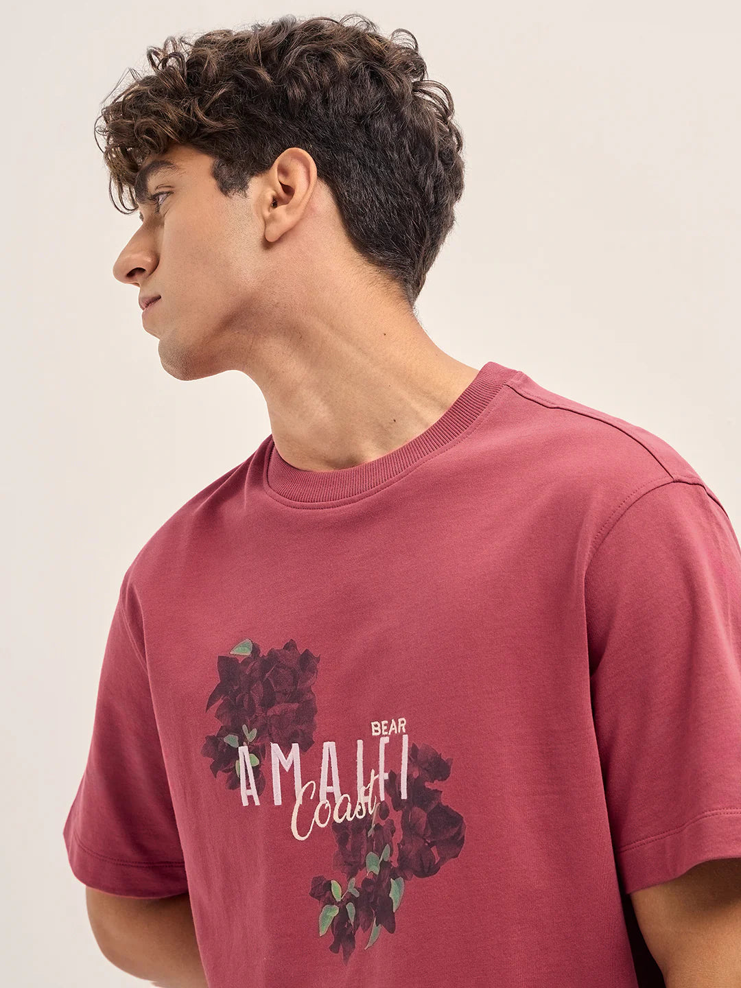 Men Maroon Graphic Back Print Oversized T-Shirt