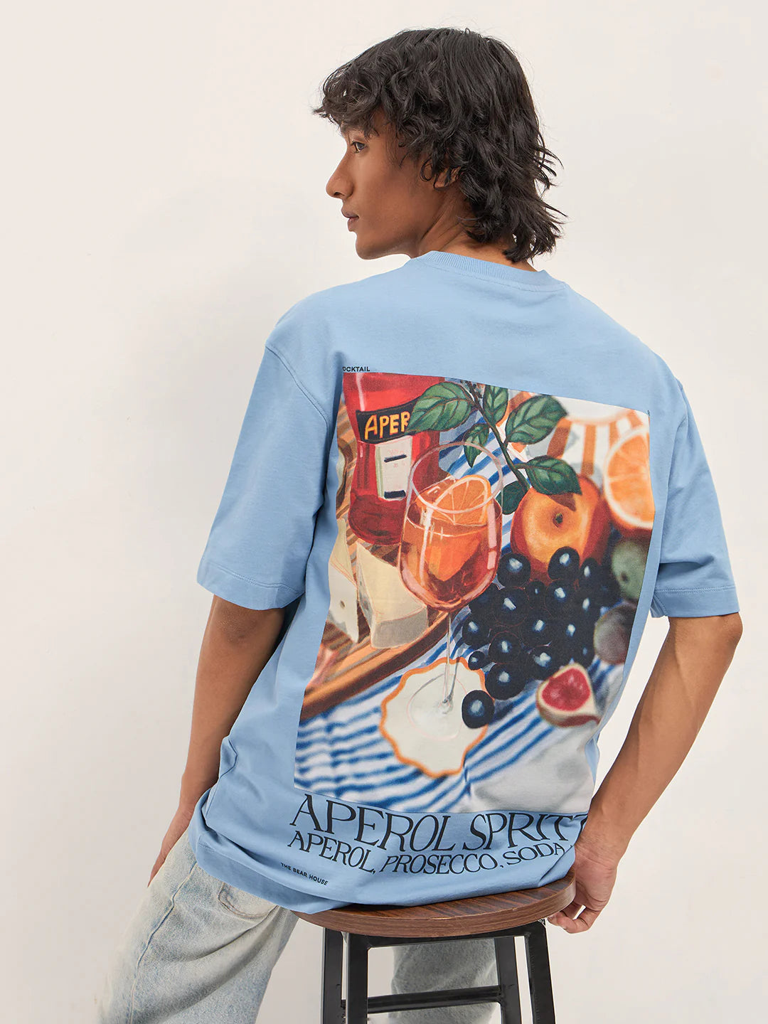 Men Blue Graphic Back Print Oversized T-Shirt
