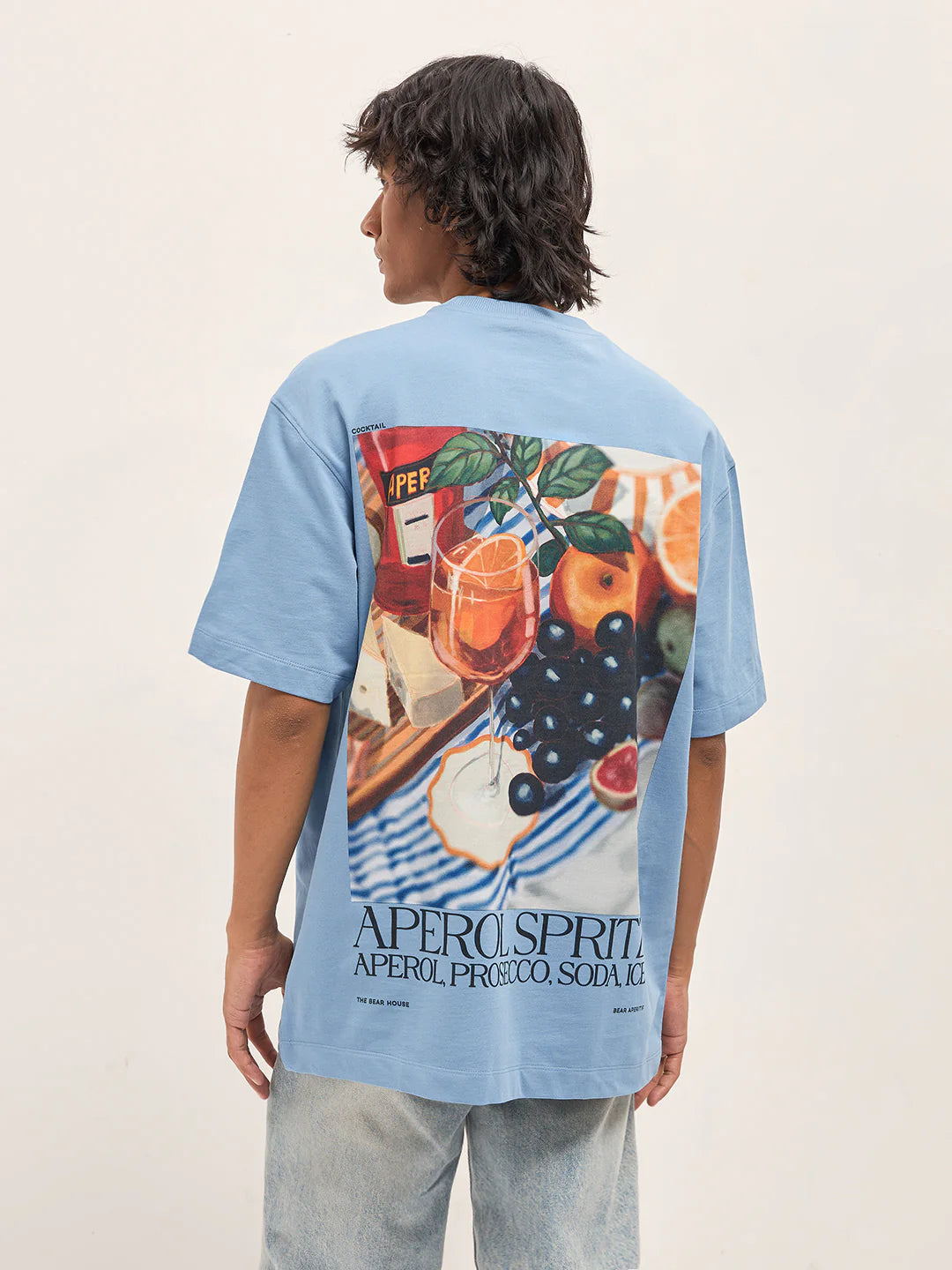 Men Blue Graphic Back Print Oversized T-Shirt
