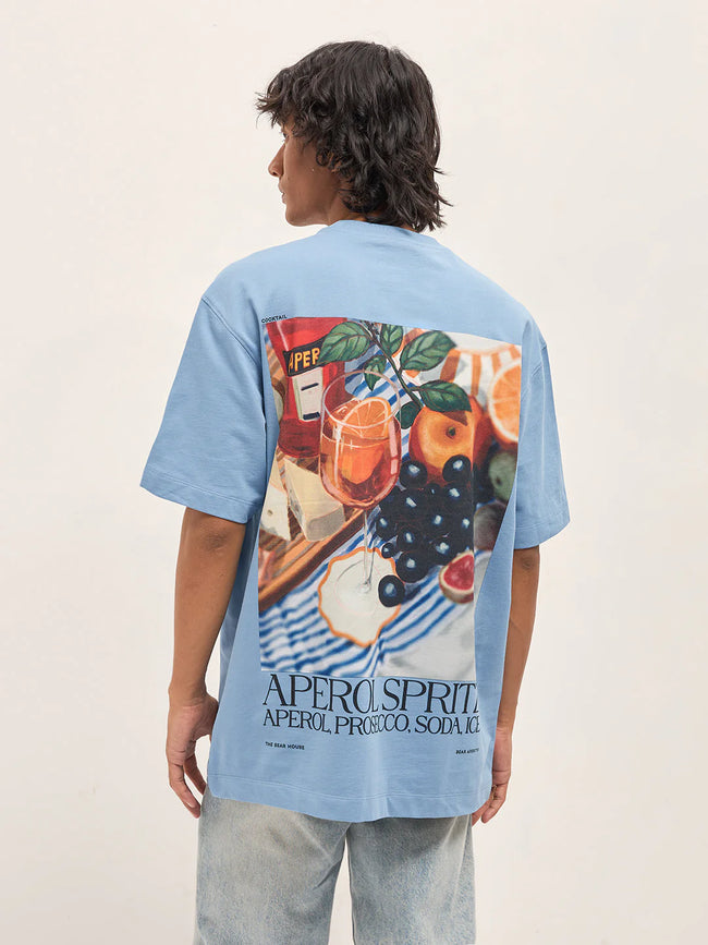 Men Blue Graphic Back Print Oversized T-Shirt