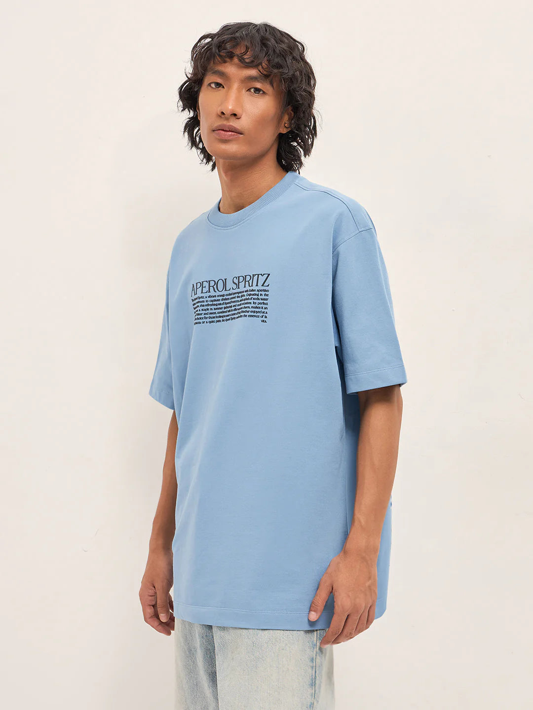 Men Blue Graphic Back Print Oversized T-Shirt