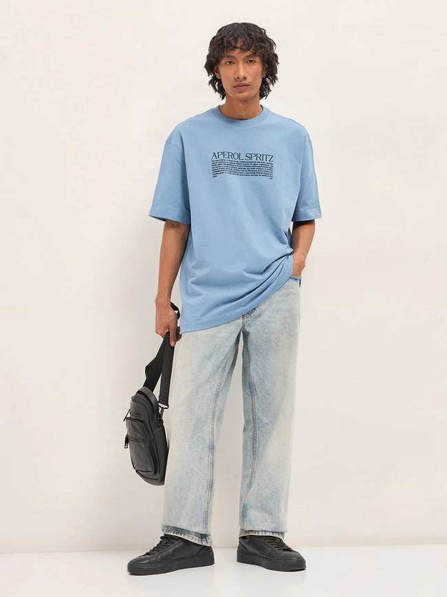 Men Blue Graphic Back Print Oversized T-Shirt