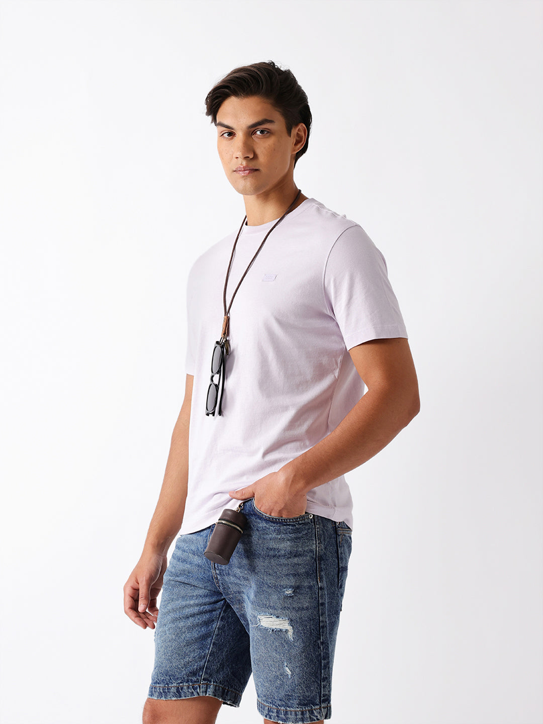 Men Purple Solid Cotton Crew Neck T-Shirt