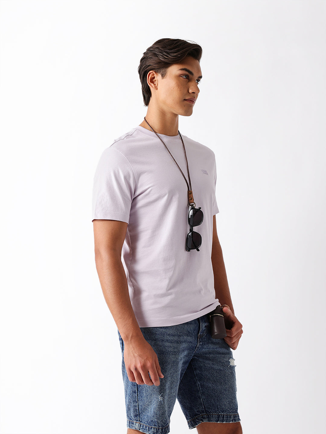 Men Purple Solid Cotton Crew Neck T-Shirt