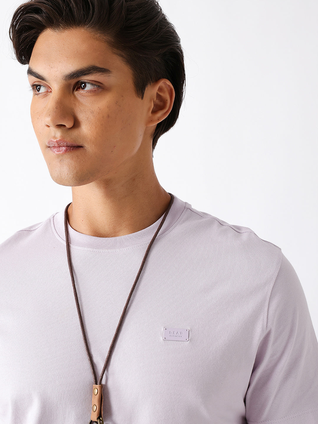 Men Purple Solid Cotton Crew Neck T-Shirt