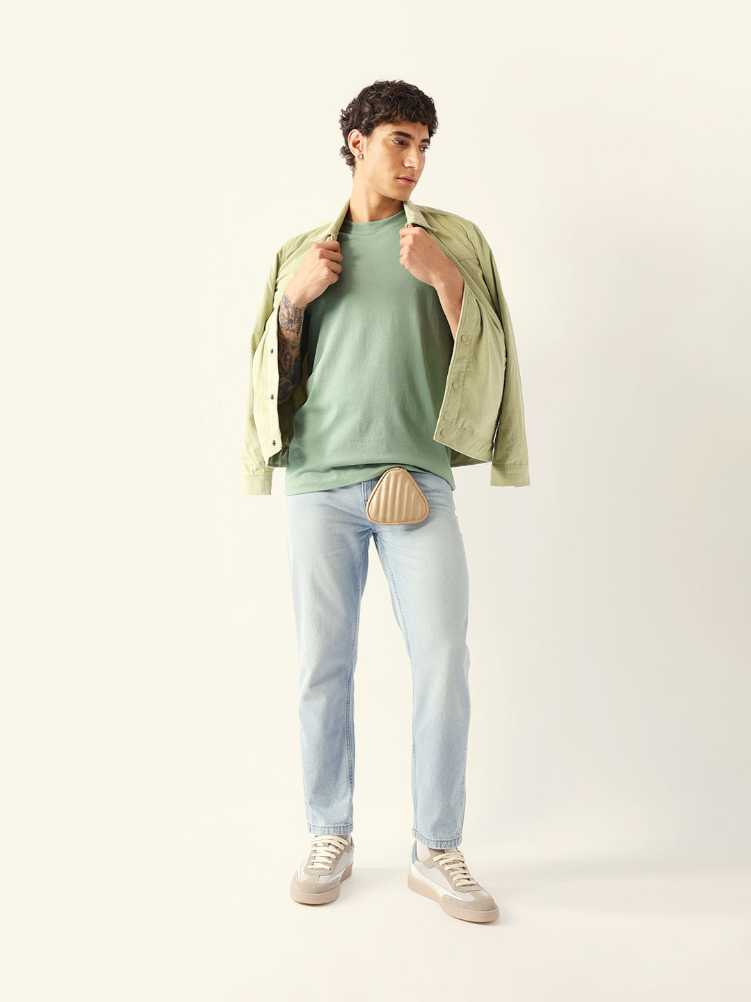 Men Green Cotton Solid T-Shirt
