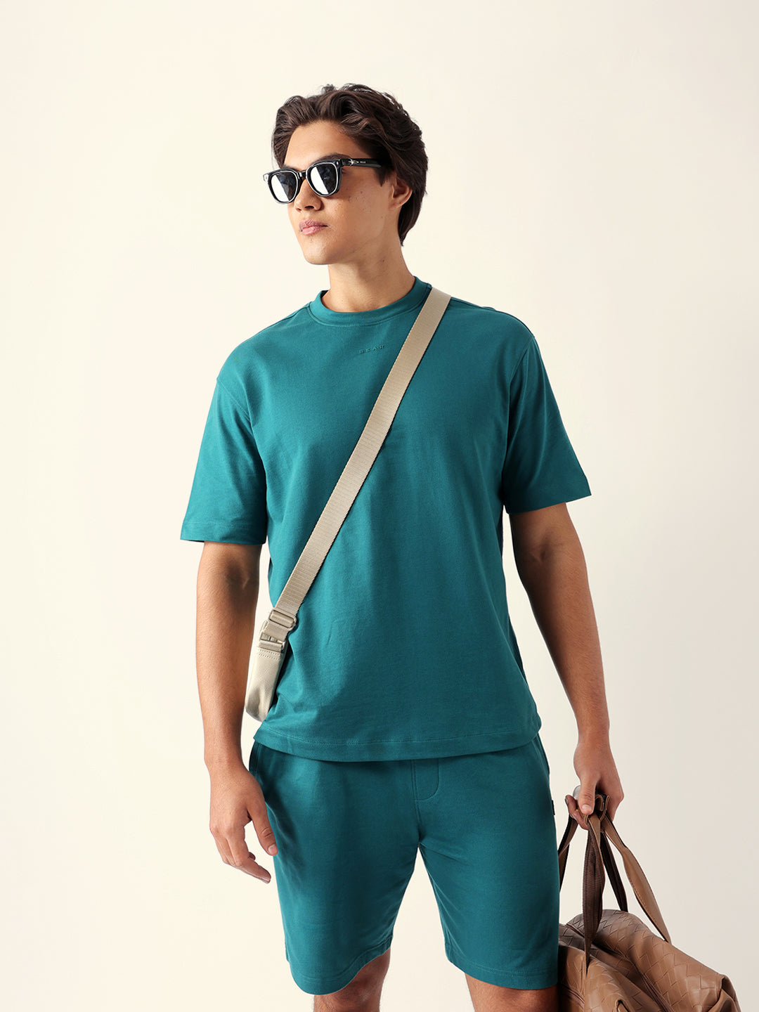 Men Green Cotton Solid T-Shirt