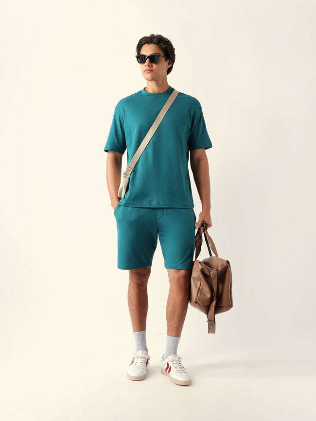 Men Green Cotton Solid T-Shirt