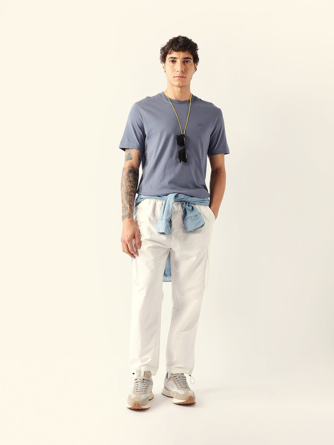 Men Grey Cotton Solid T-Shirt