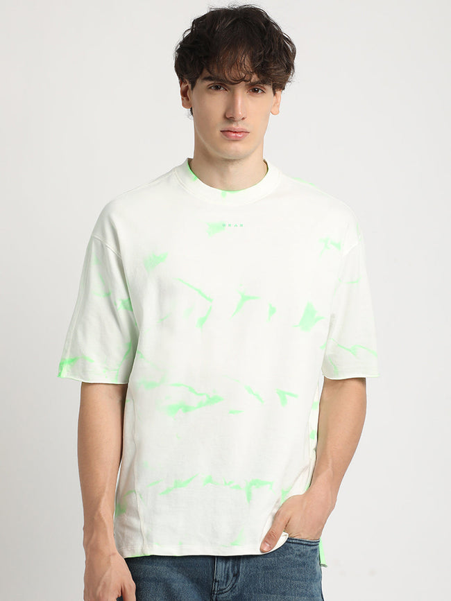 Men Green Tie and Dye Oversized Fit Round Neck T-shirt