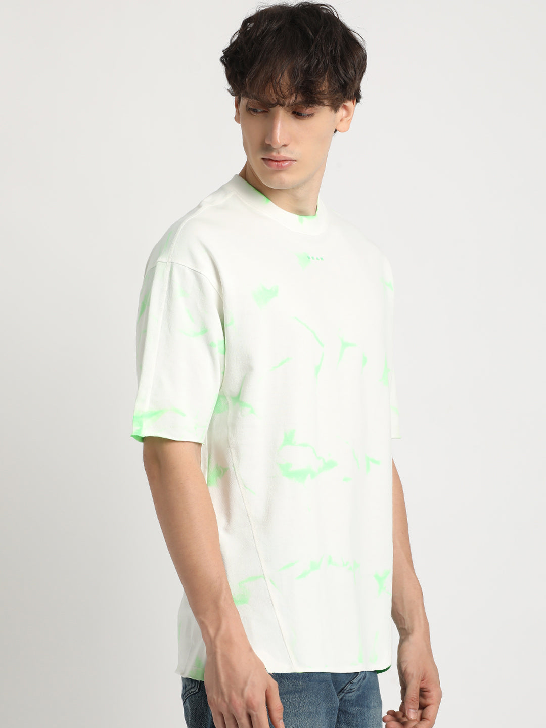 Men Green Tie and Dye Oversized Fit Round Neck T-shirt