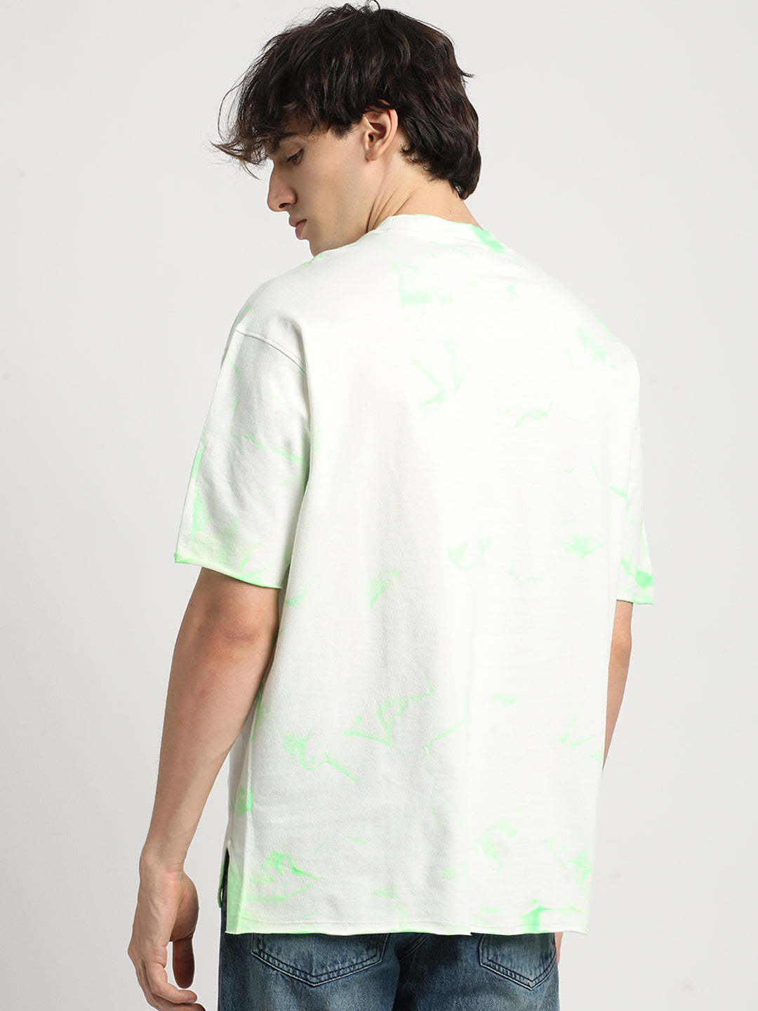Men Green Tie and Dye Oversized Fit Round Neck T-shirt
