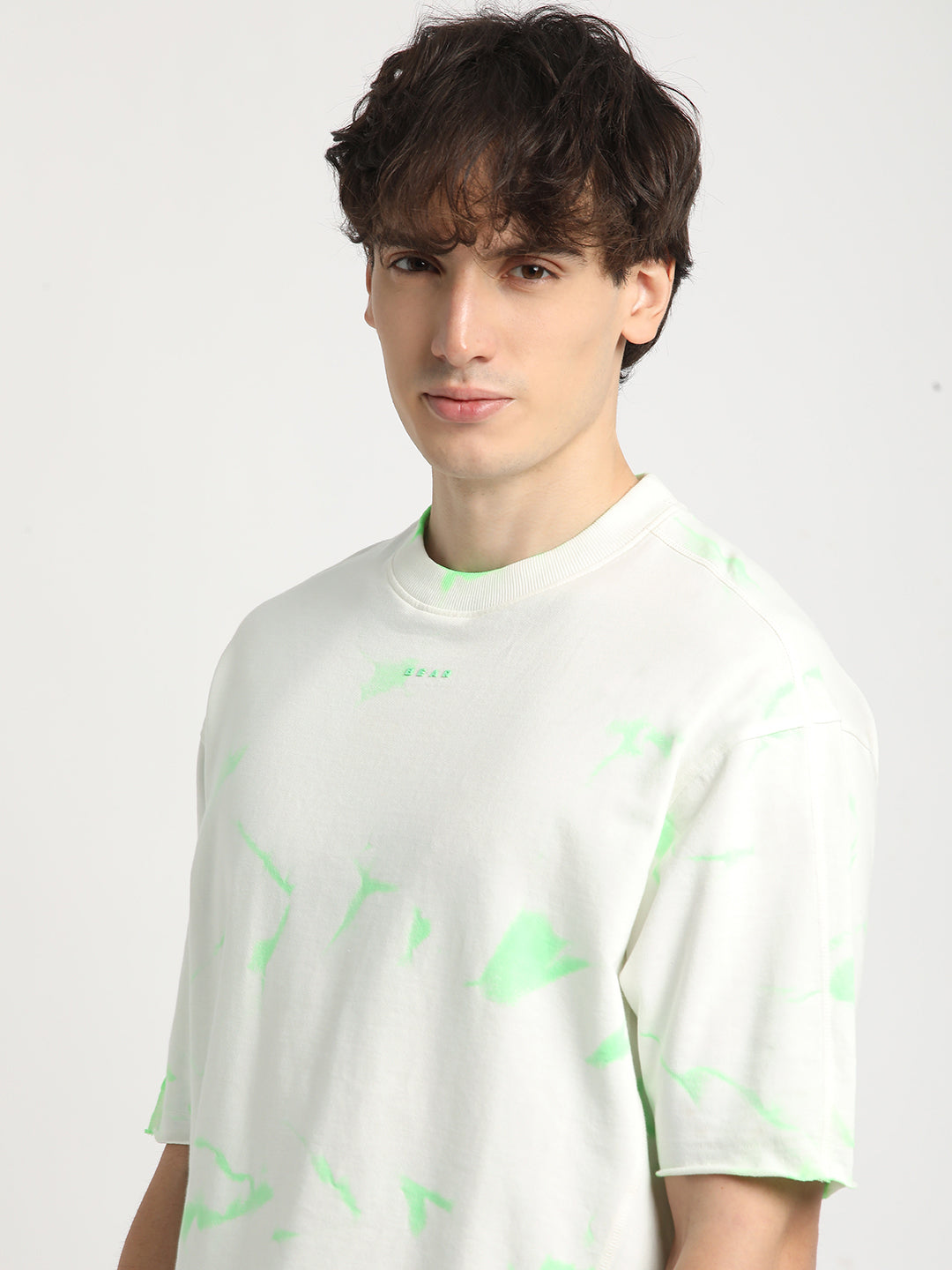 Men Green Tie and Dye Oversized Fit Round Neck T-shirt