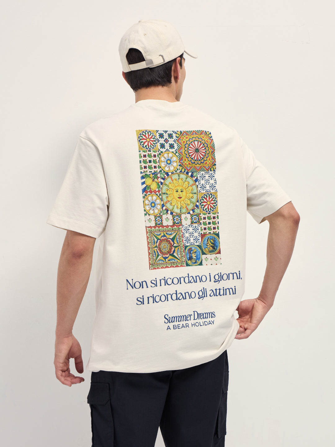 Men Cream Graphic Cotton Crew Neck T-Shirt