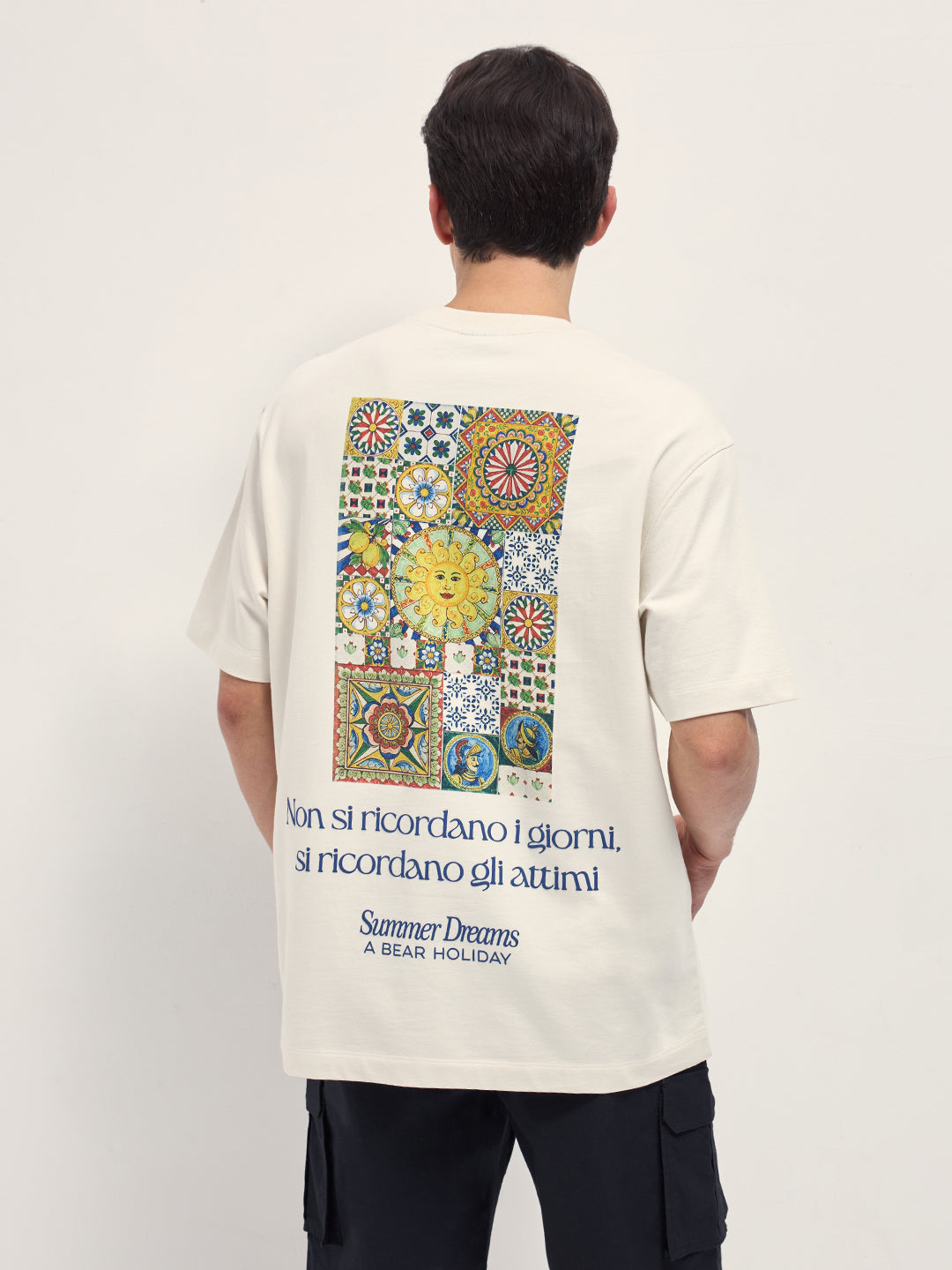 Men Cream Graphic Cotton Crew Neck T-Shirt