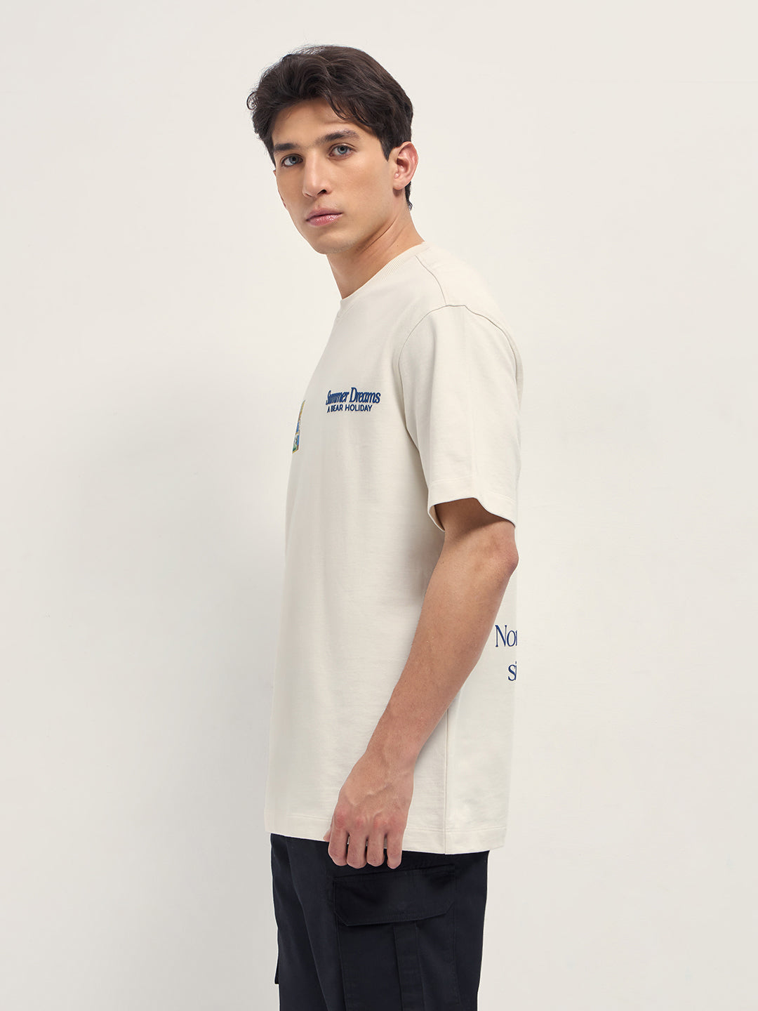 Men Cream Graphic Cotton Crew Neck T-Shirt