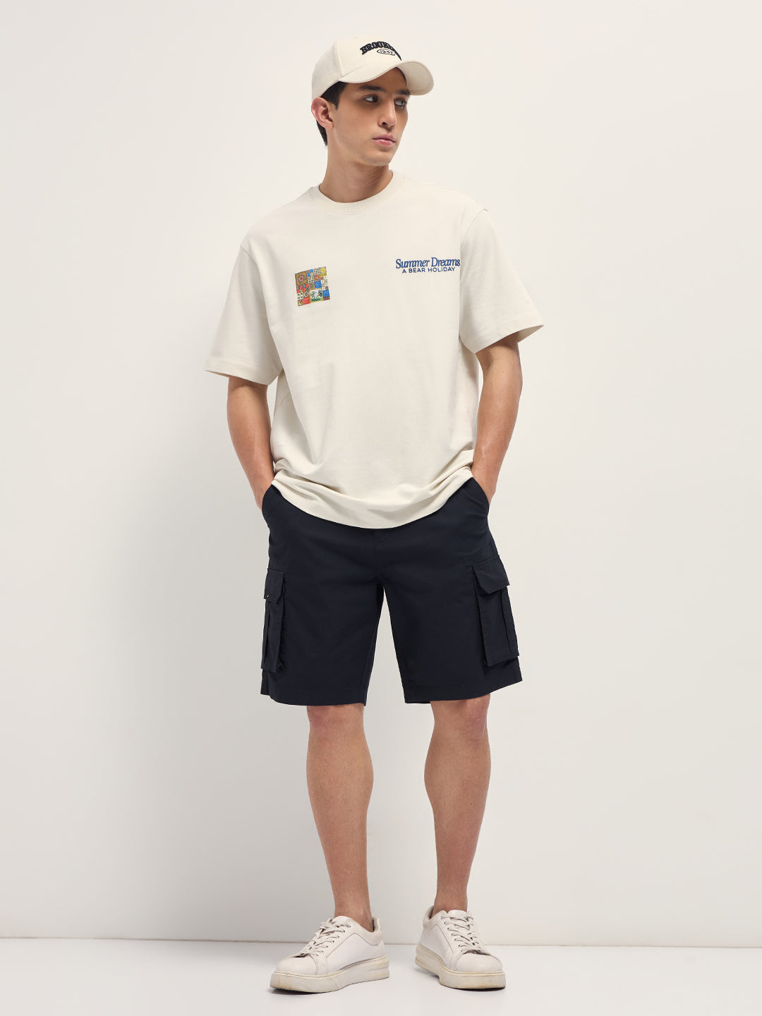 Men Cream Graphic Cotton Crew Neck T-Shirt