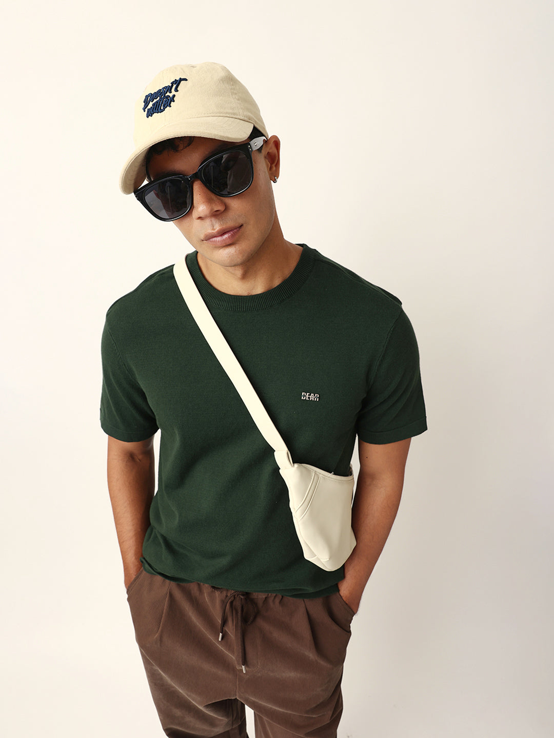 Men Green Solid Cotton T-Shirt
