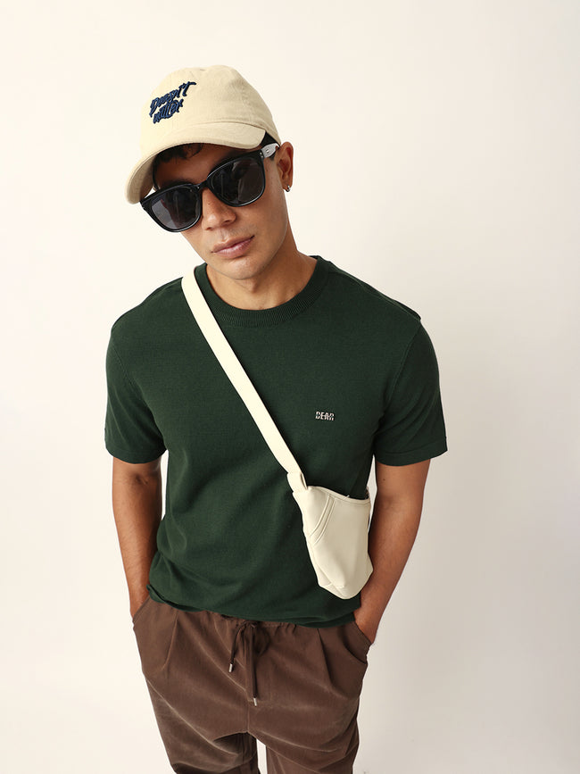 Men Green Solid Cotton T-Shirt