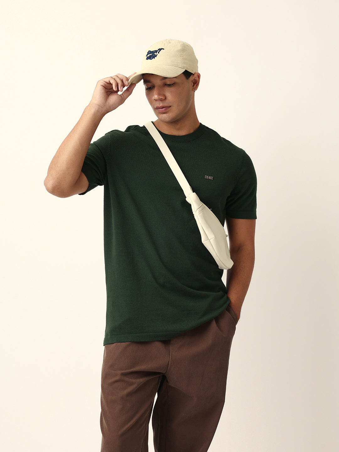Men Green Solid Cotton T-Shirt