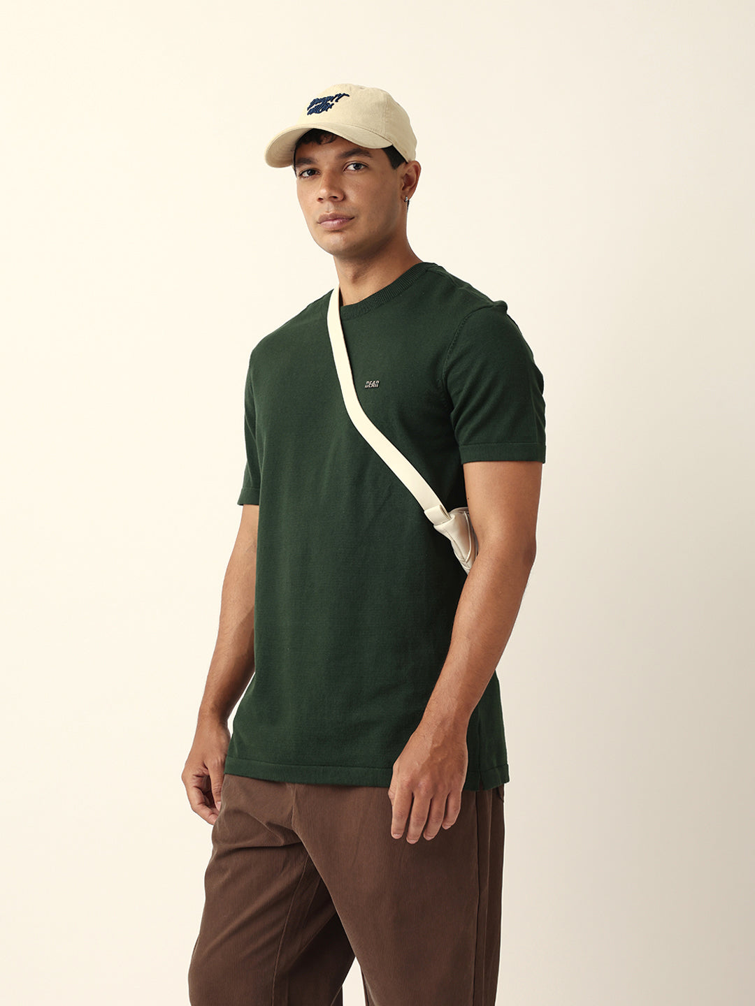 Men Green Solid Cotton T-Shirt