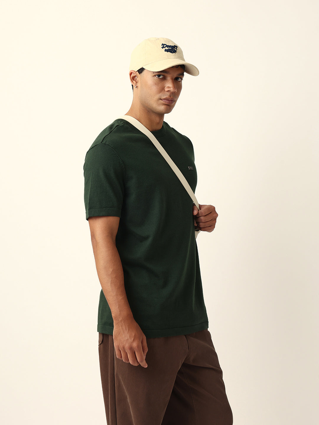 Men Green Solid Cotton T-Shirt