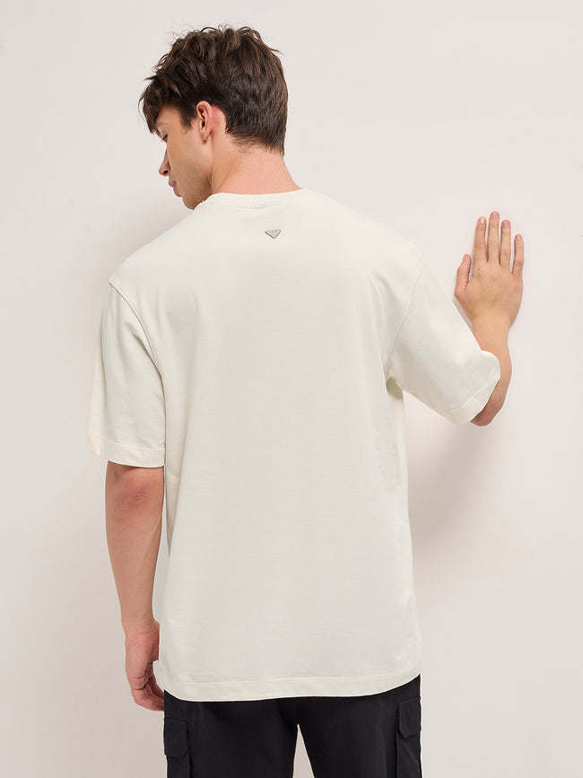 Men Cream Graphic Cotton Crew Neck T-Shirt