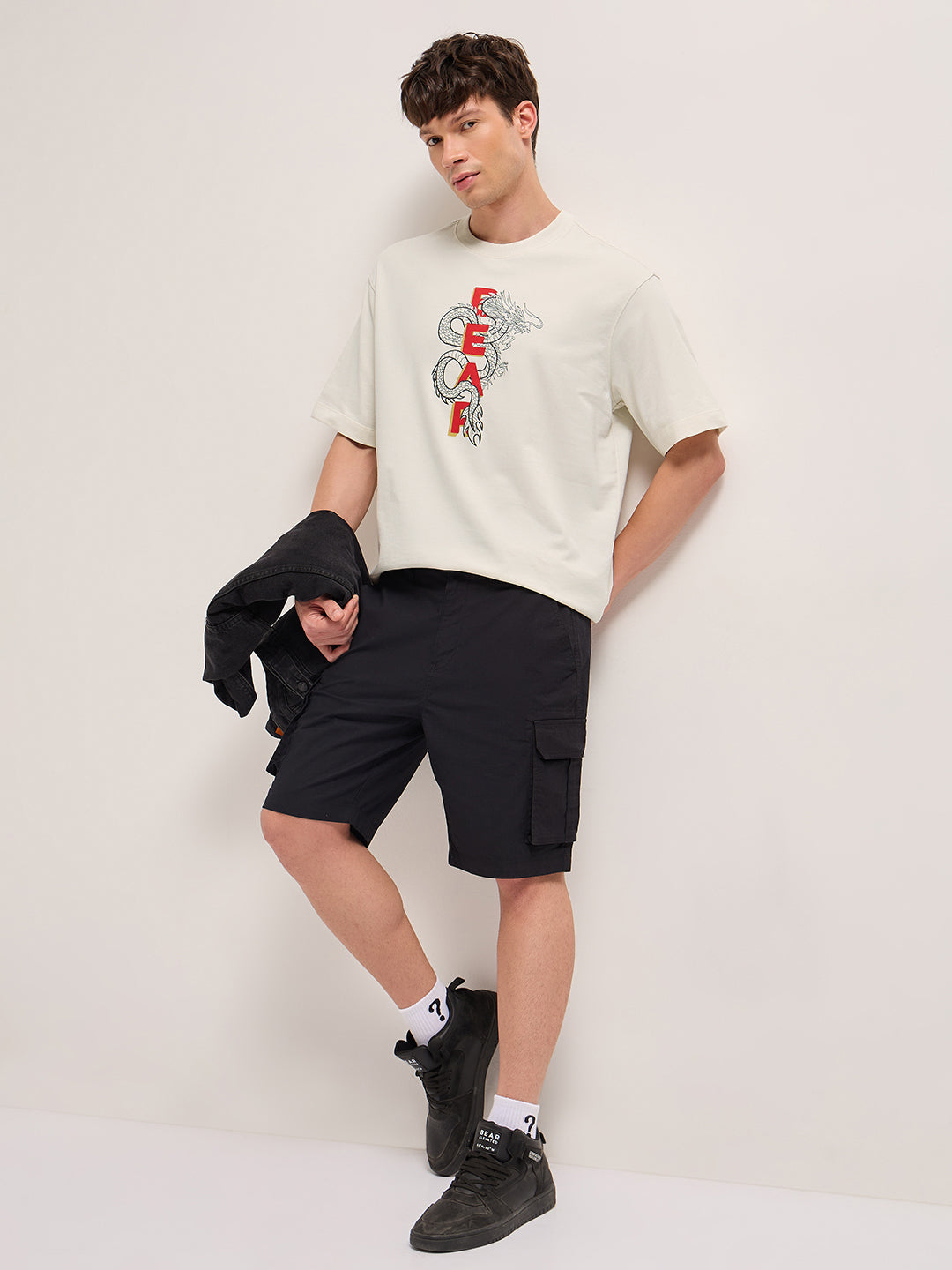 Men Cream Graphic Cotton Crew Neck T-Shirt