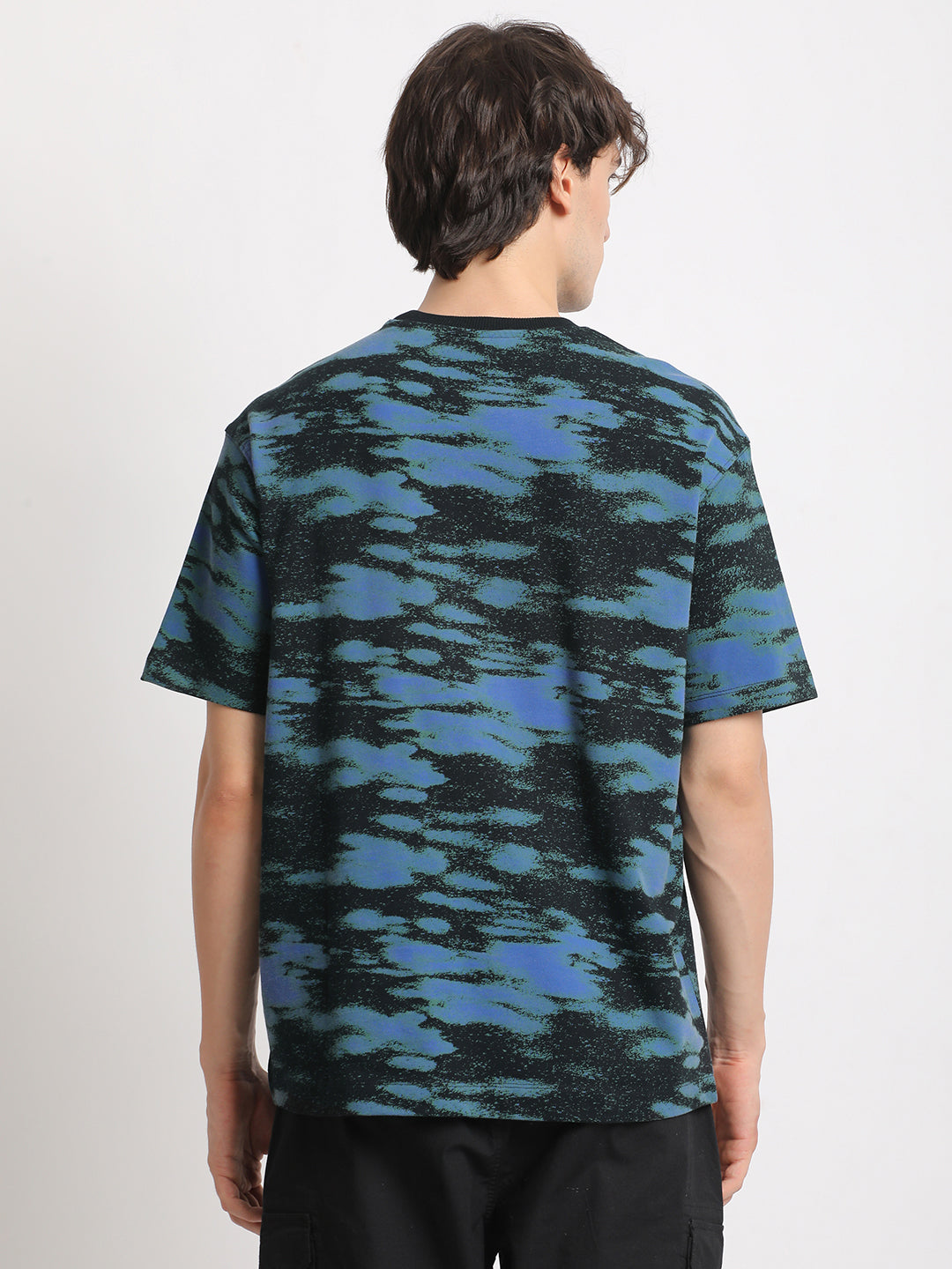 Men Black Printed Oversized Fit Round Neck T-shirt