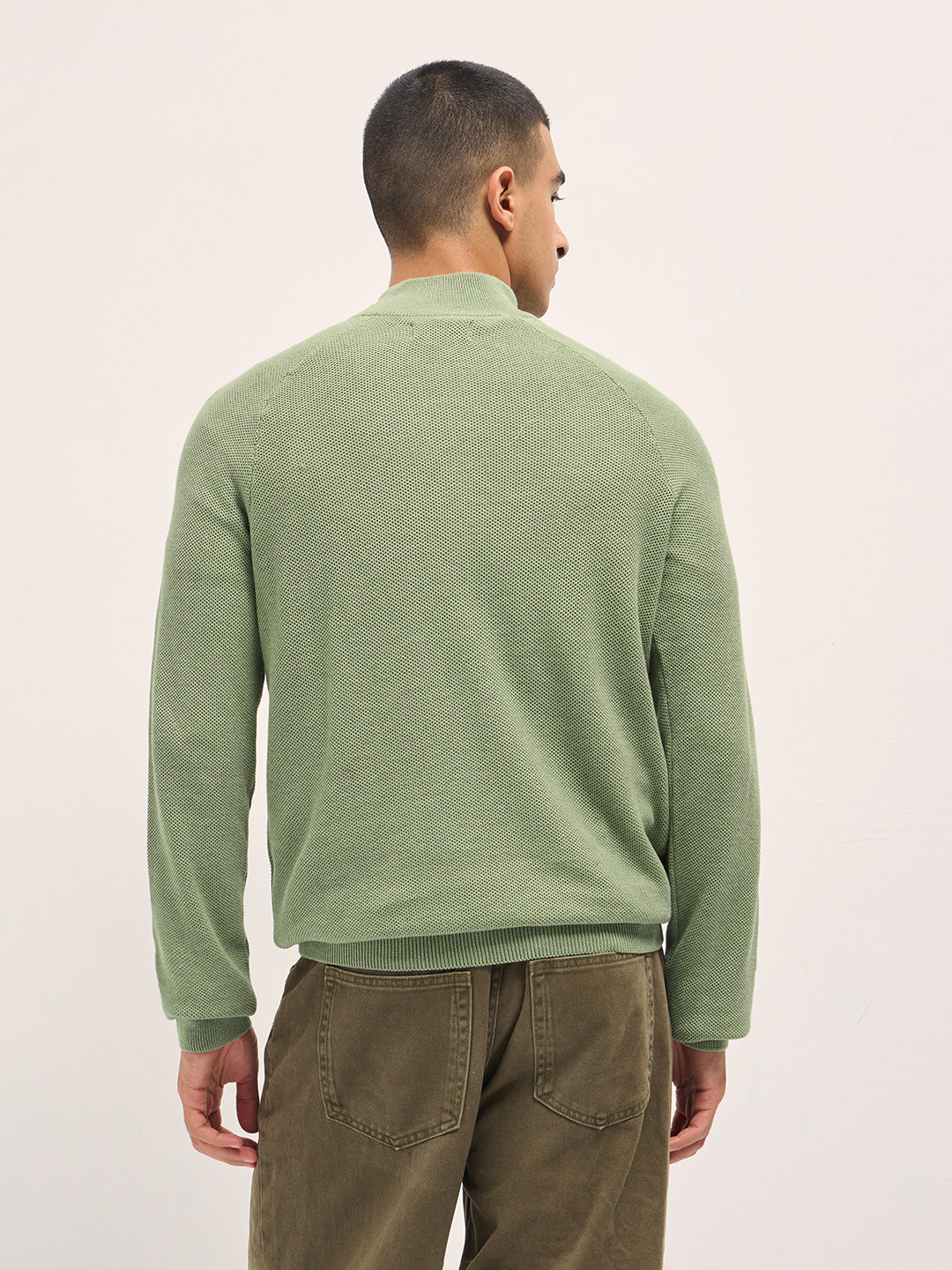 Men Green Cotton Solid T-Shirt