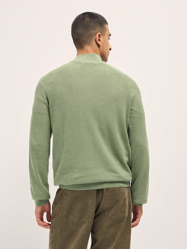 Men Green Cotton Solid T-Shirt